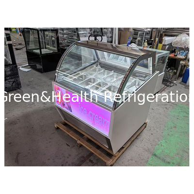 Kulkas Display Freezer Es Krim Multi Pelat Kaca Melengkung Komersial