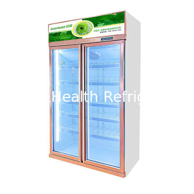 Freezer tampilan minuman komersial dengan dua pintu kaca penghapus kabut dan sistem pendingin yang dipasang di atas Kapasitas 1154L