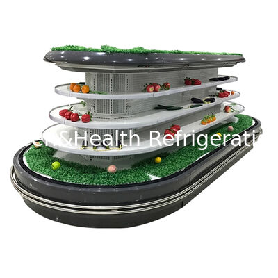 Chiller terbuka multi-deck komersial dengan pencahayaan LED defrost otomatis dan penghematan energi untuk tampilan supermarket