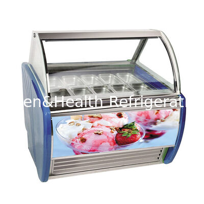 Freezer Display Gelato Stainless Steel Komersial Multi-Pan dengan Termostat yang Dapat Disesuaikan dan Kompresor Danfoss