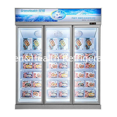 Supermarket Komersial vertikal Inverter Display Freezer dengan Fan Cooling & Auto Defrost