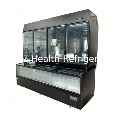 Komersial Pulau Display Cabinet Top Refrigeration Bottom Freezing Untuk Supermarket