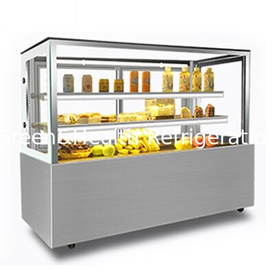 Right Angle Stainless Steel Cake Display Freezer dengan 3 Lapisan Dek untuk Kue Toko Pendinginan