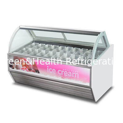 Komersial es krim display freezer dengan termostat disesuaikan stainless steel Tiga lapisan anti kabut kaca