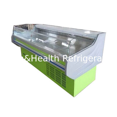 Freezer tampilan daging stainless steel dengan lampu LED dan defrost otomatis untuk penggunaan komersial