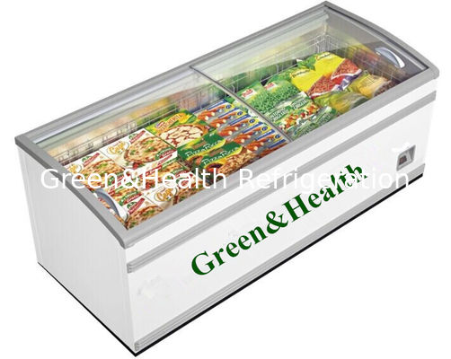 Supermarket Deep Island Freezer Untuk Makanan Beku Dengan Kaca Refleksi Panas