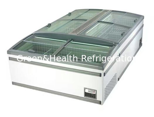 Supermarket Sliding Glass Door Island Freezer Untuk Kombinasi Makanan Beku Gratis