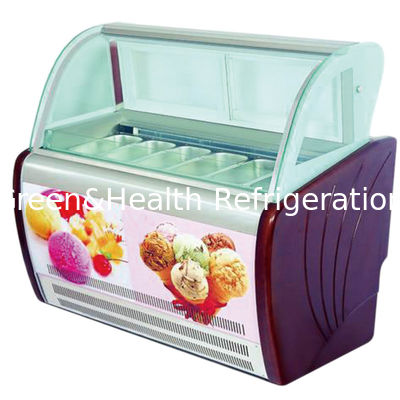 Kaca Melengkung 6 Kontainer Ice Cream Scoop Display Freezer Cabinet Dengan T5 / LED Light