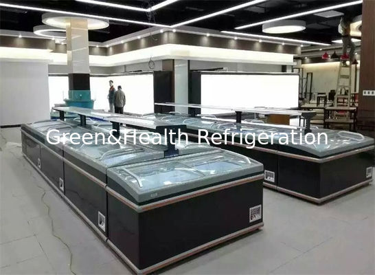 Tampilan Komersial Hitam Freezer Sistem Pendingin Statis Rak Dapat Disesuaikan