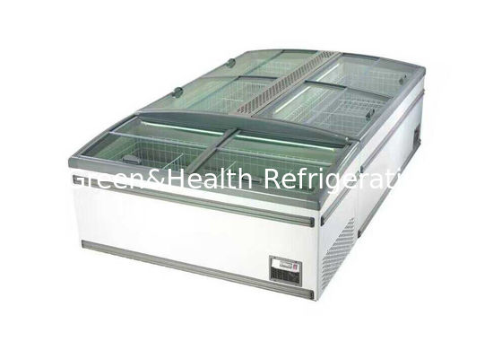 Low E Glass Door Chest Island Tampilan Komersial Freezer Untuk Ikan 650w