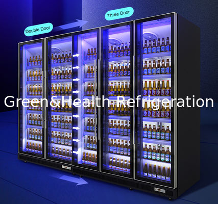 Auto Defrost Komersial Tegak Freezer Dengan Roda Untuk Pepsi / Susu / Bir Dengan Pintu Kaca Untuk