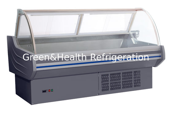 Butcher Refrigerated Meat Display Case Dengan Pintu Kaca Geser Belakang