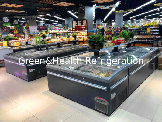 Freezer Tampilan Pulau Daging & Ikan Supermarket Dengan Tutup Geser