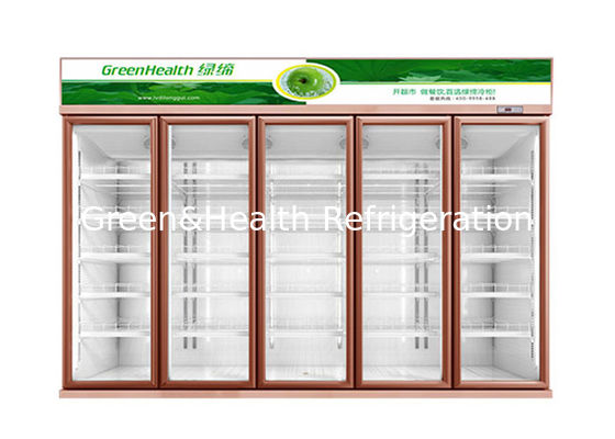 Belanja Komersial Minuman Pendingin 5 Pintu Kaca Kulkas Freezer Kipas Jenis Pendingin